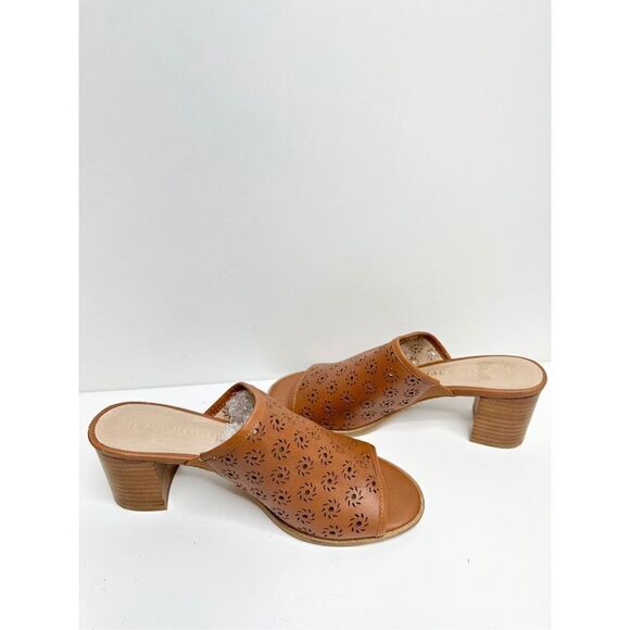 Jack Rogers Sandals Womens Size 6 Brown Roonie Open Toe Perforated Leather Slide - Picture 8 of 10